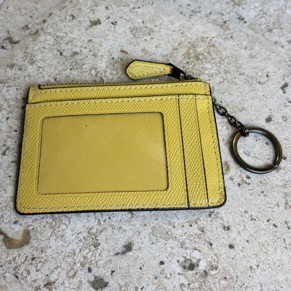 Coach Leather Crossgrain Mini Skinny ID & Wallet Key Chain Card Holder Yellow - Picture 2 of 3